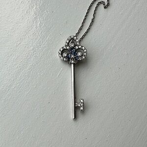Elegant Silver and Blue Key Pendant Necklace